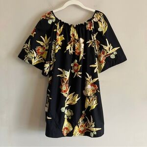 Free People Jodie Floral Mini Tunic Dress Black Night Combo Cotton XS